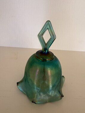 Vintage Fenton Glass Iridescent Fluted Green Threaded Carnival Glass Bell